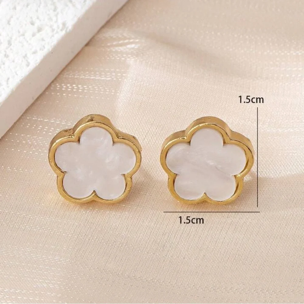 18K Gold Plated Blue clover Earrings stainless steel womens jewelry